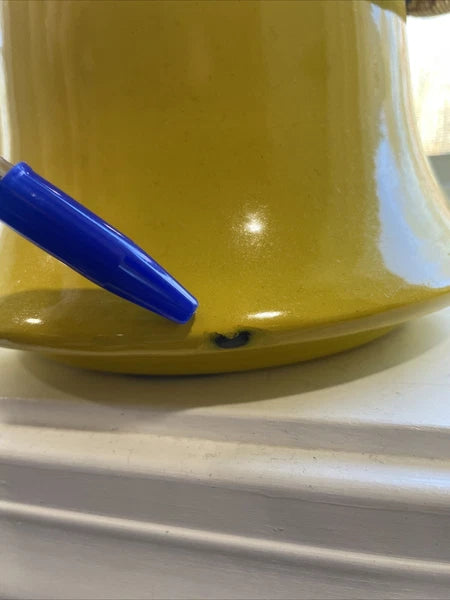 Vintage Enamelware Yellow With Black Trim Tea Pot Kettle Japan