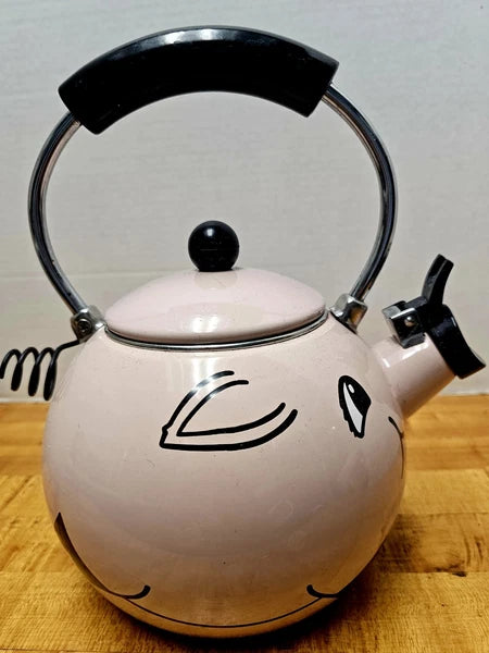 Vtg Kamenstein Pig Teapot Pink Enamel W/ TAIL Anamorphic Cute Whimsy Collectibl