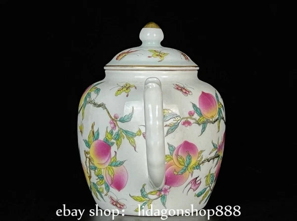 6" Old Chinese Yongzheng Enamel Porcelain Gild Fu Shou Tea Kettle Pot Cup Set