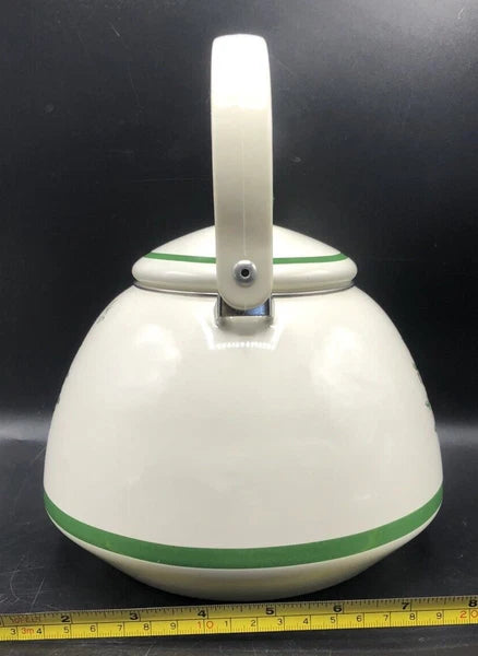 SPODE Christmas Tree Enamel On Steel Tea Kettle w Swing Handle Teapot Vtg