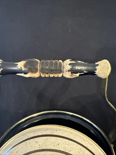 Vtg 80s ASTA Enamelware Tea Kettle Teapot Floral w/ Wood Brass Handle Germany