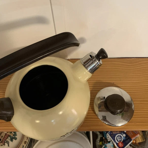 Vintage Pfaltzgraff Village Enamelware Whistling Tea Kettle Tea Pot
