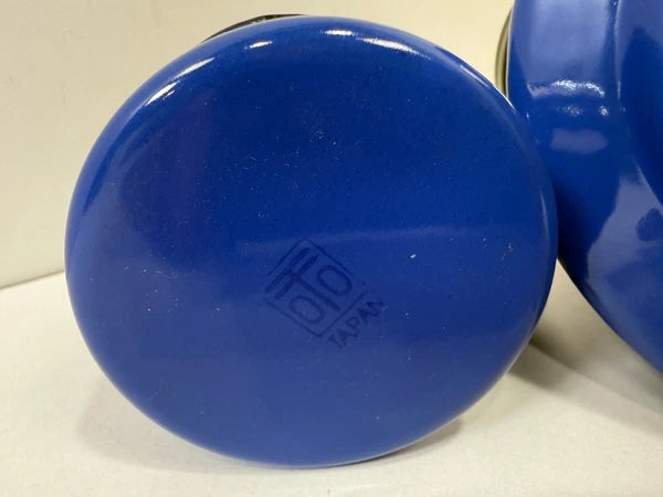 Vintage MCM Japan Blue Enamel Tea Kettle Pot w/Lid & 2 Mugs