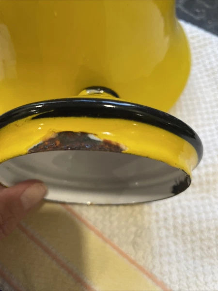 Vintage Enamelware Yellow With Black Trim Tea Pot Kettle Japan