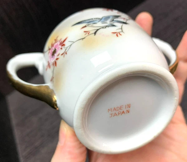 VTG JAPANESE FLORAL TEA COFFEE POT / SUGAR / CREAMER Enamel Detail, Gold Trim