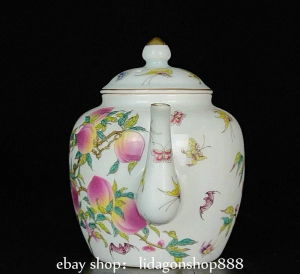 6" Old Chinese Yongzheng Enamel Porcelain Gild Fu Shou Tea Kettle Pot Cup Set